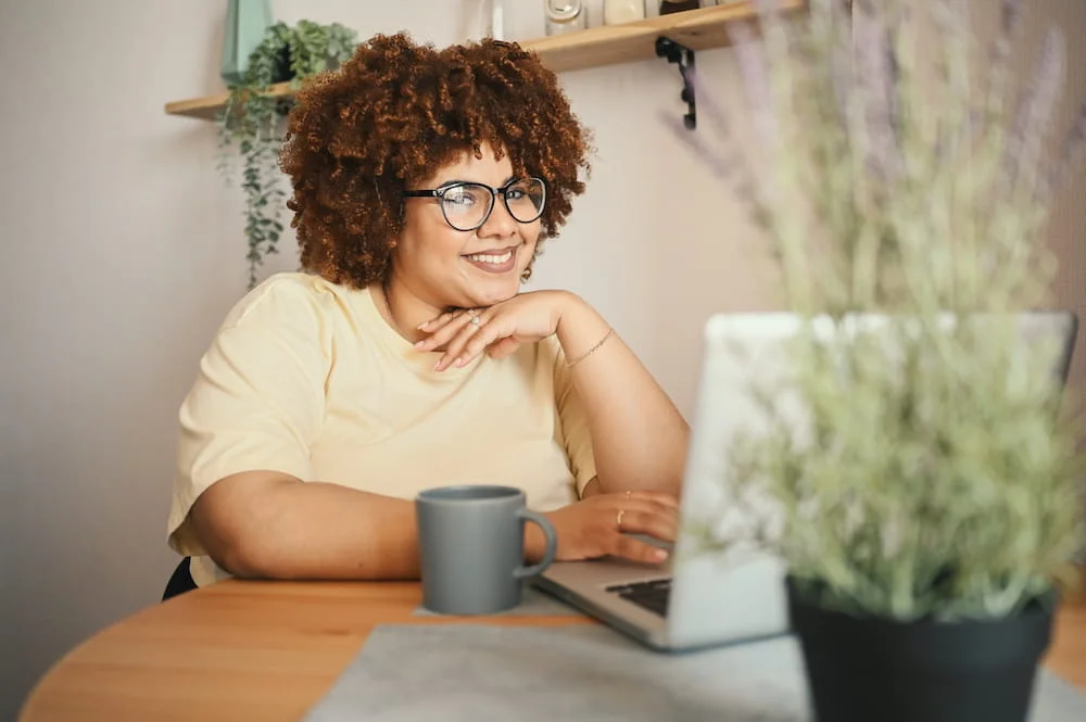 young woman using laptop